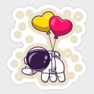 Cute Astronaut Floating With Love Balloon Cartoon Sticker